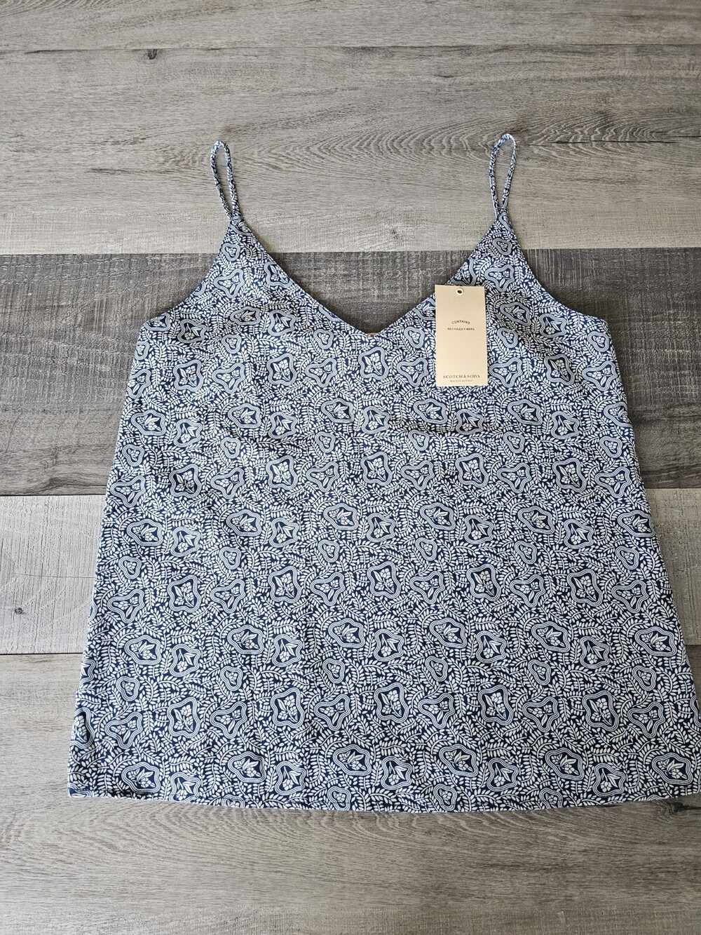 NWT Scotch & Soda Floral Woodsy Leaves Blue Print Jersey Tank Size L